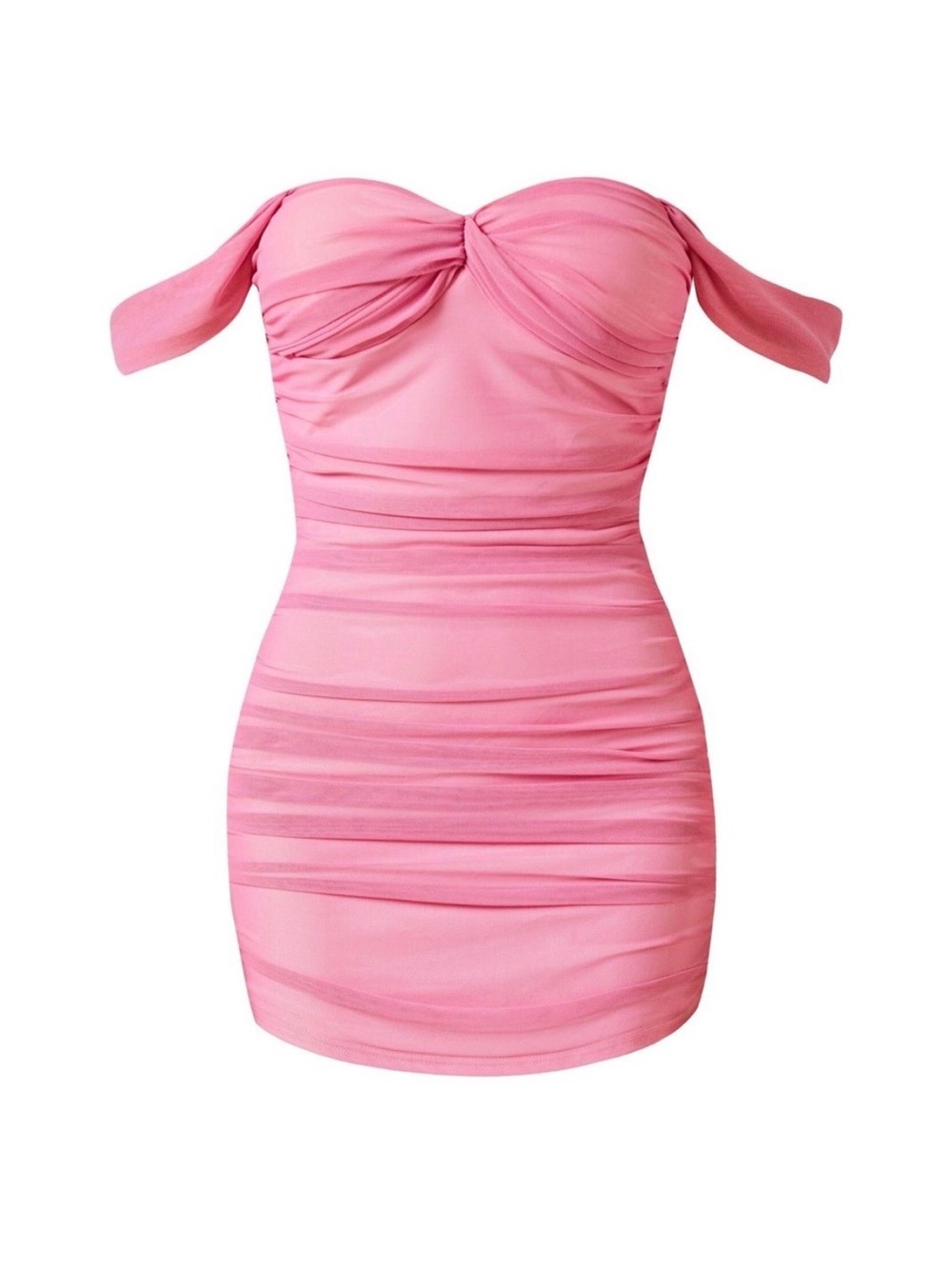 Off-Shoulder Pink Ruched Prom Dress - Picture 2 of 3